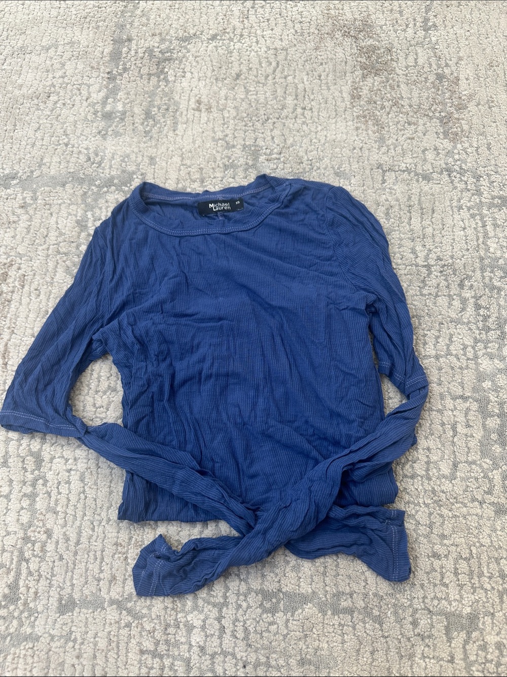 Michael Lauren Deep Blue Ribbed Long-Sleeve Crew Top